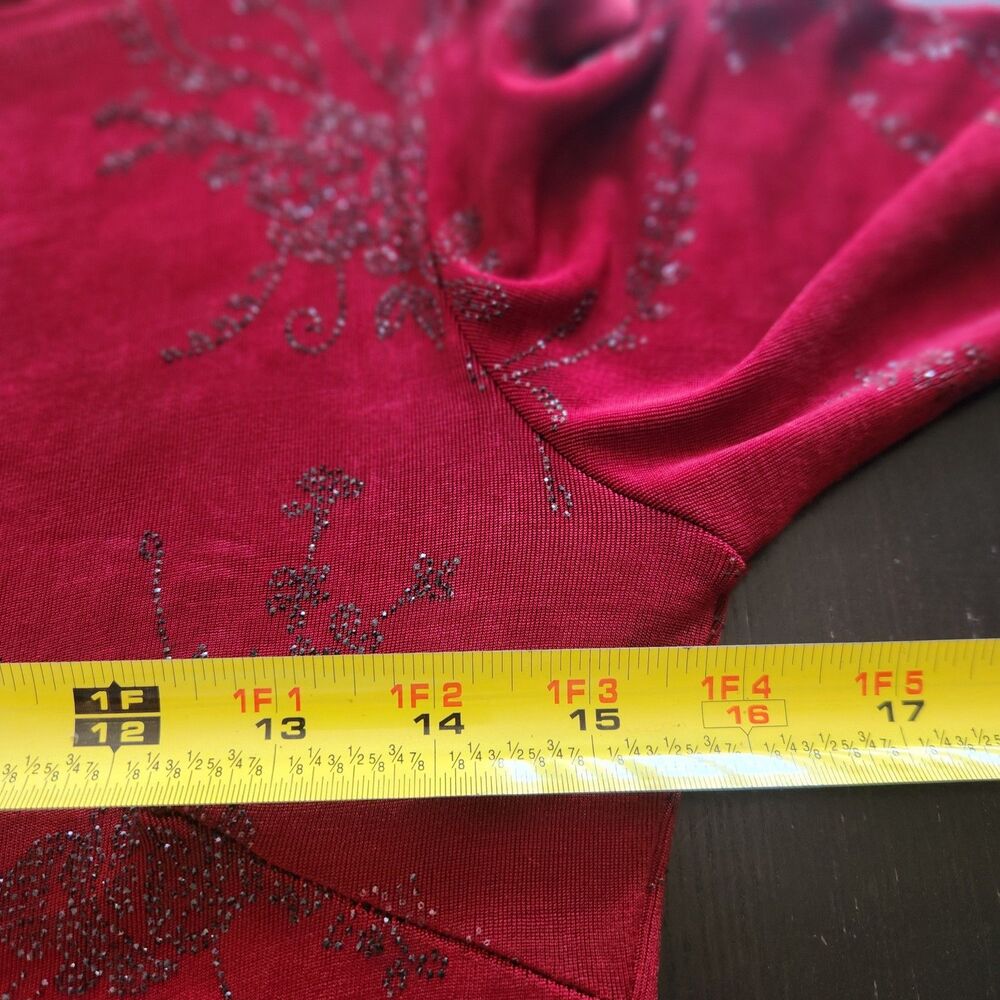 XOXO Vtg Jersey Dark Red Black Stones L Whimsigoth Dress Long Sleeve Victorian - Picture 9 of 10